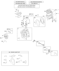 Cams, Crankcase Cover/Sump, Cylinder, Flywheel, Head, Kit/Gasket Sets-Engine, Lubrication, Piston/Rings/Connecting Rod, Valves Diagram and Parts List for 21032-0112-E1  Briggs and Stratton Engine
